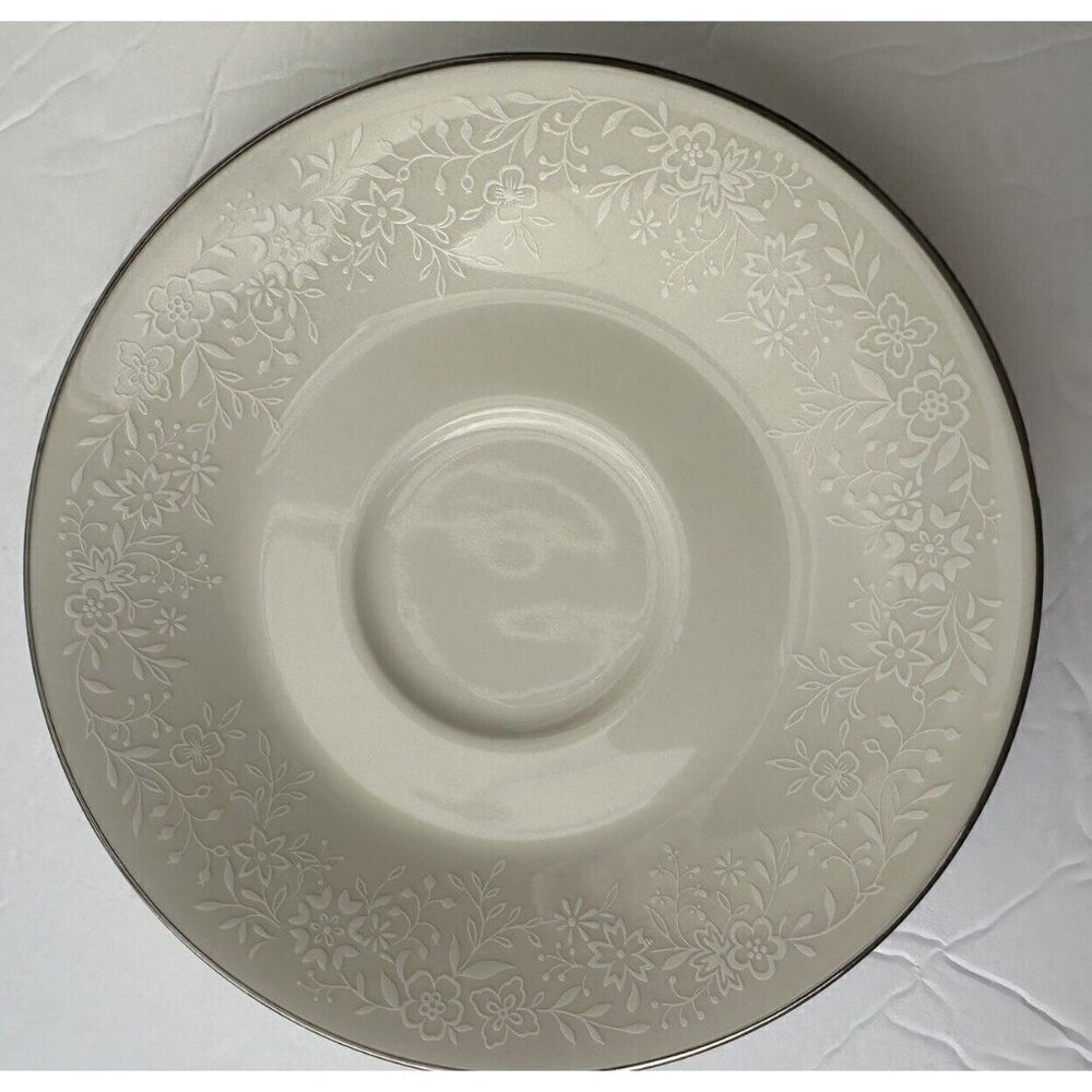 Noritake Affection Tea Cup Saucer‎ Vintage Ivory Floral Silver Trim 7192